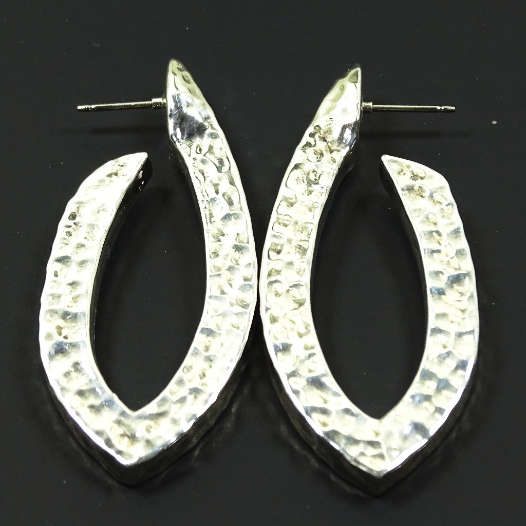 Simon Sebbag Sterling Silver Hammered Abstract Hoop Earrings